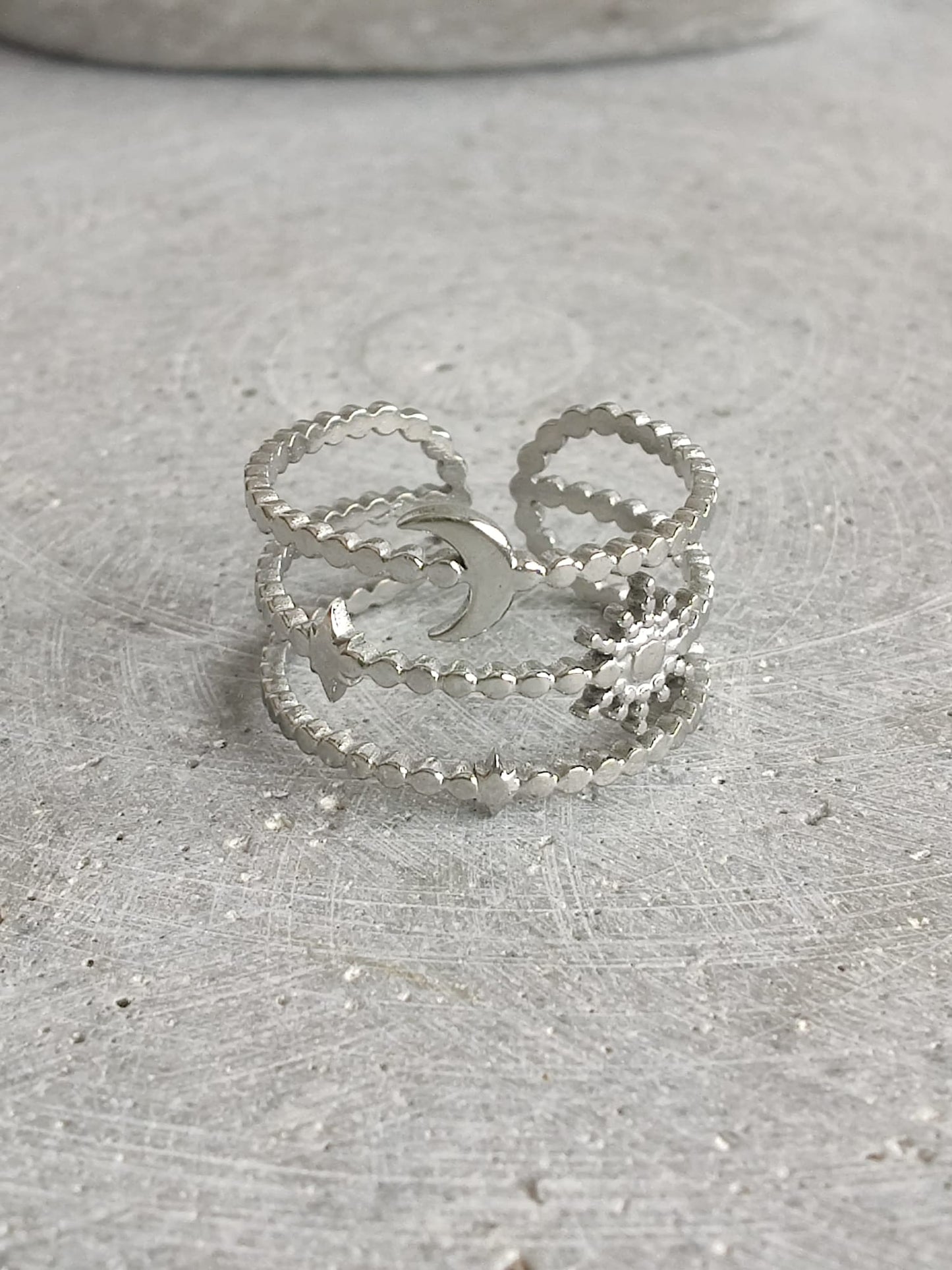 Sun & Moon Triple Layer Stainless Steel Adjustable Ring