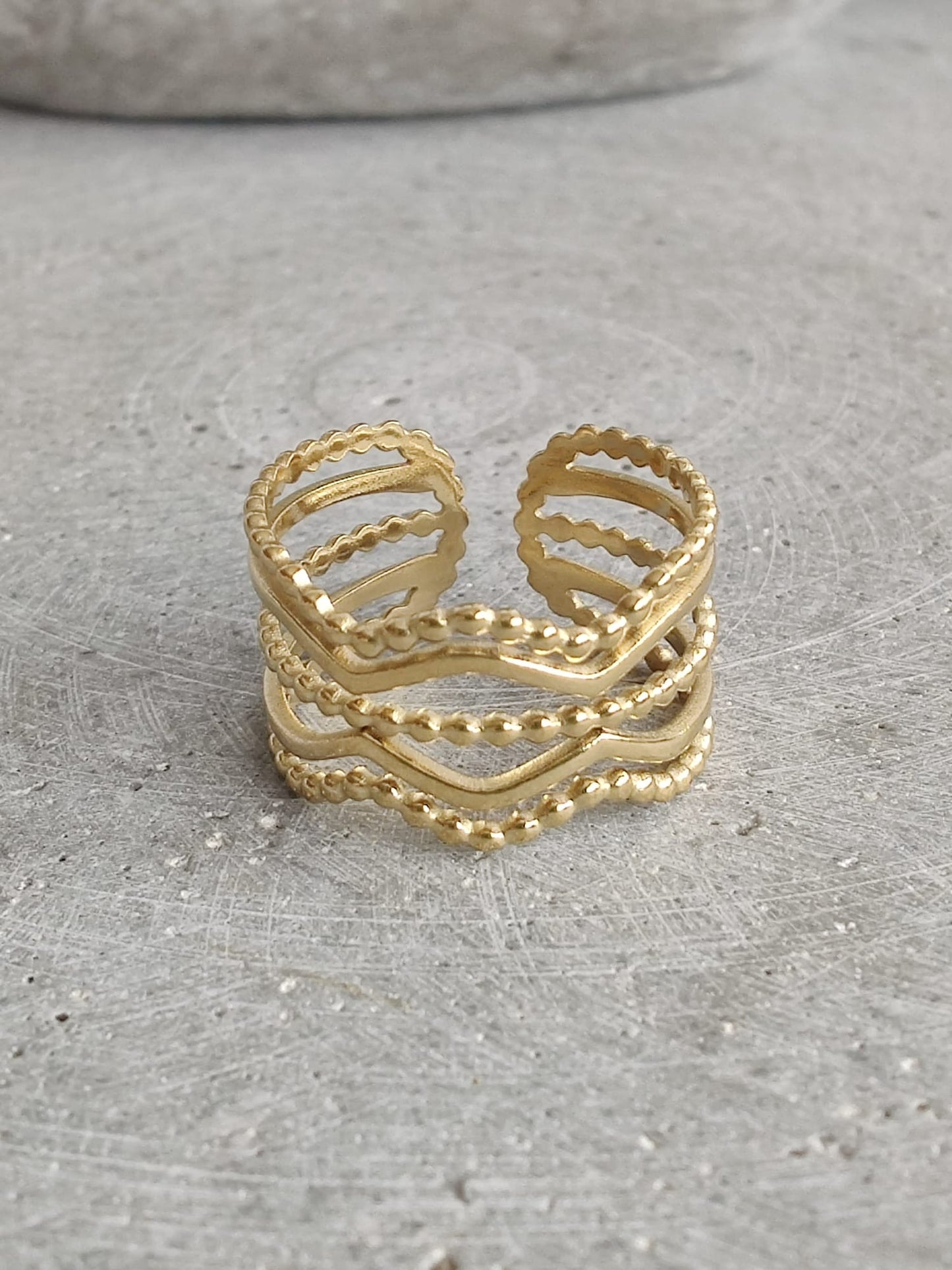 Layered Zig Zag Gold Tone Stainless Steel Adjustable Ring