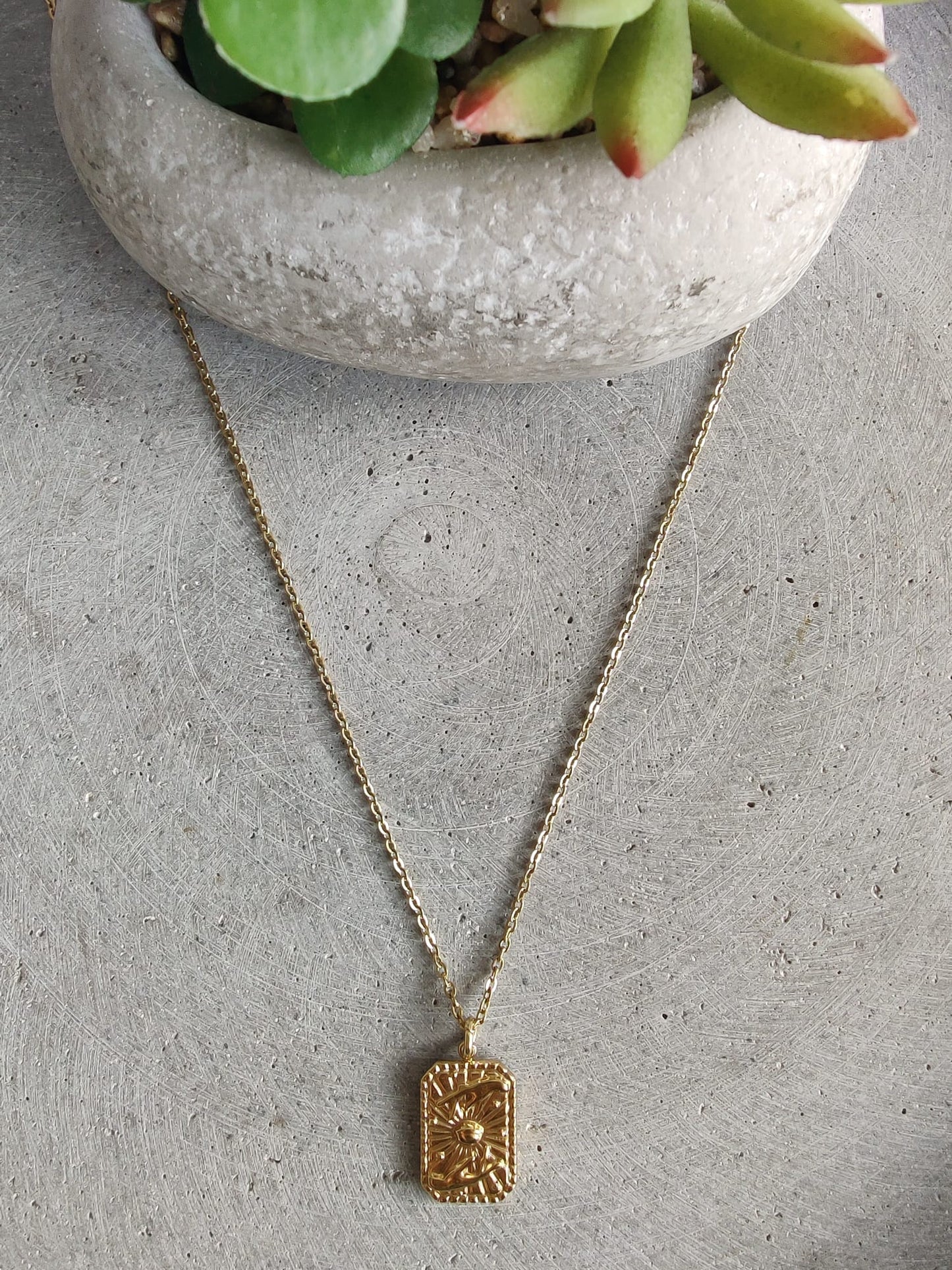 Sun With Hands Gold Tone Stainless Steel Necklace