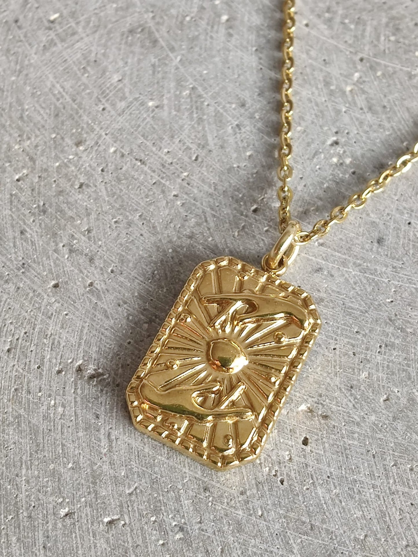 Sun With Hands Gold Tone Stainless Steel Necklace