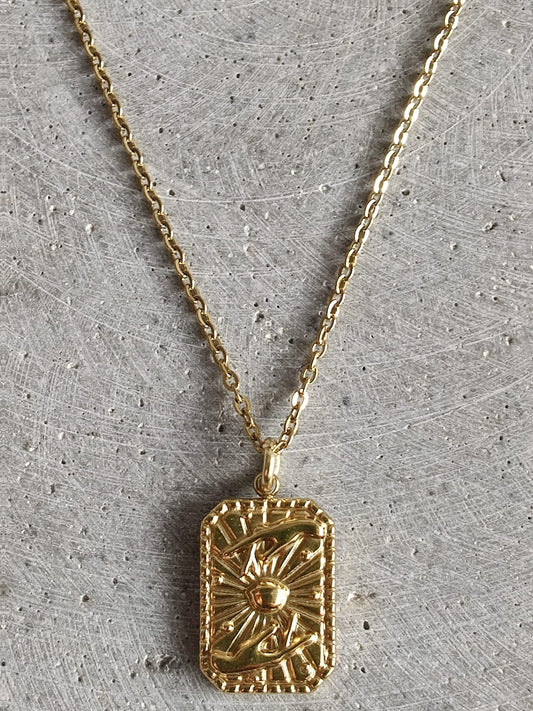 Sun With Hands Gold Tone Stainless Steel Necklace