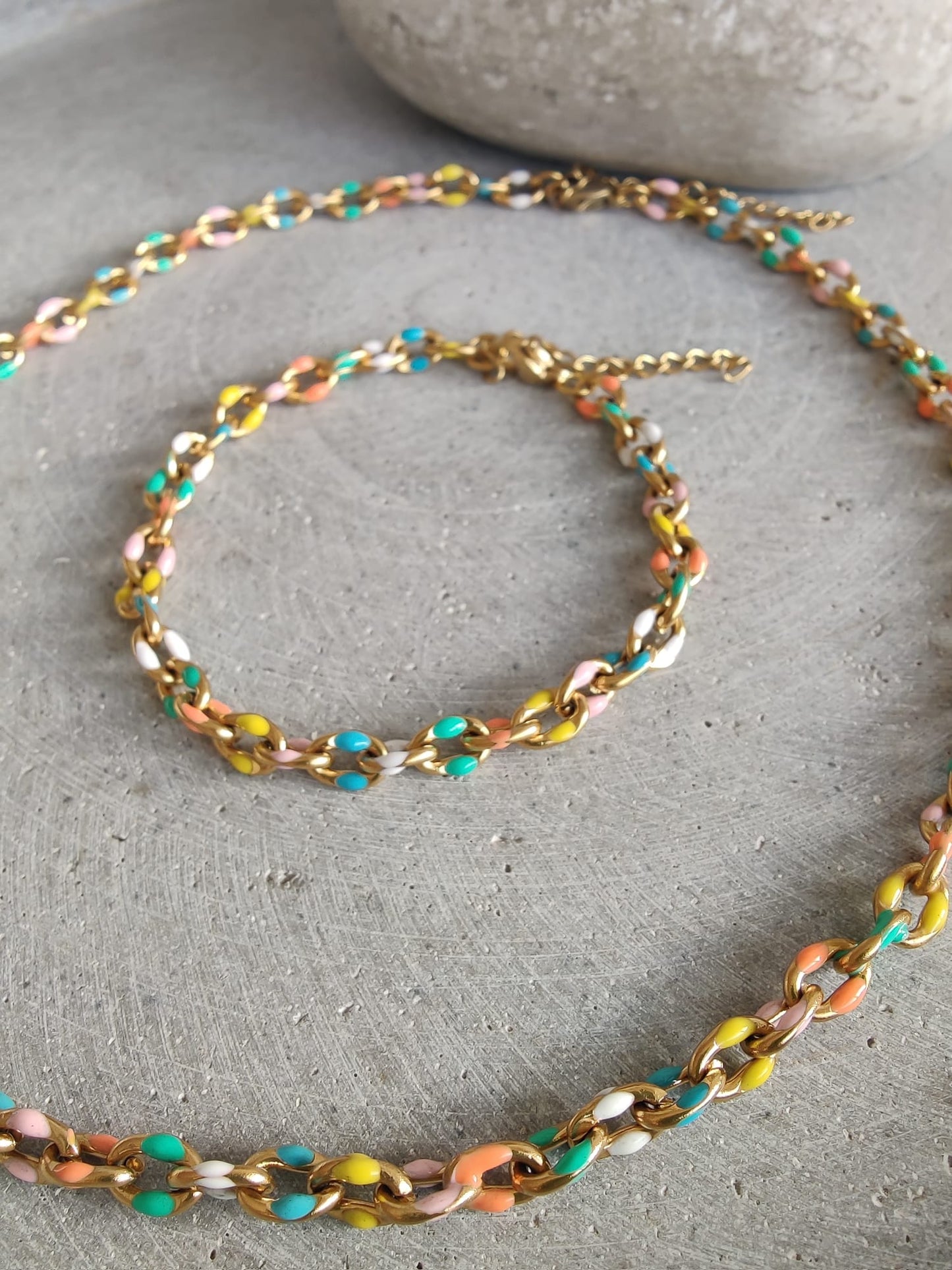 Colourful Enamel Cable Link Stainless Steel Necklace