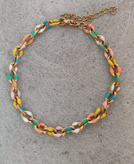 Colourful Enamel Cable Link Stainless Steel Bracelet