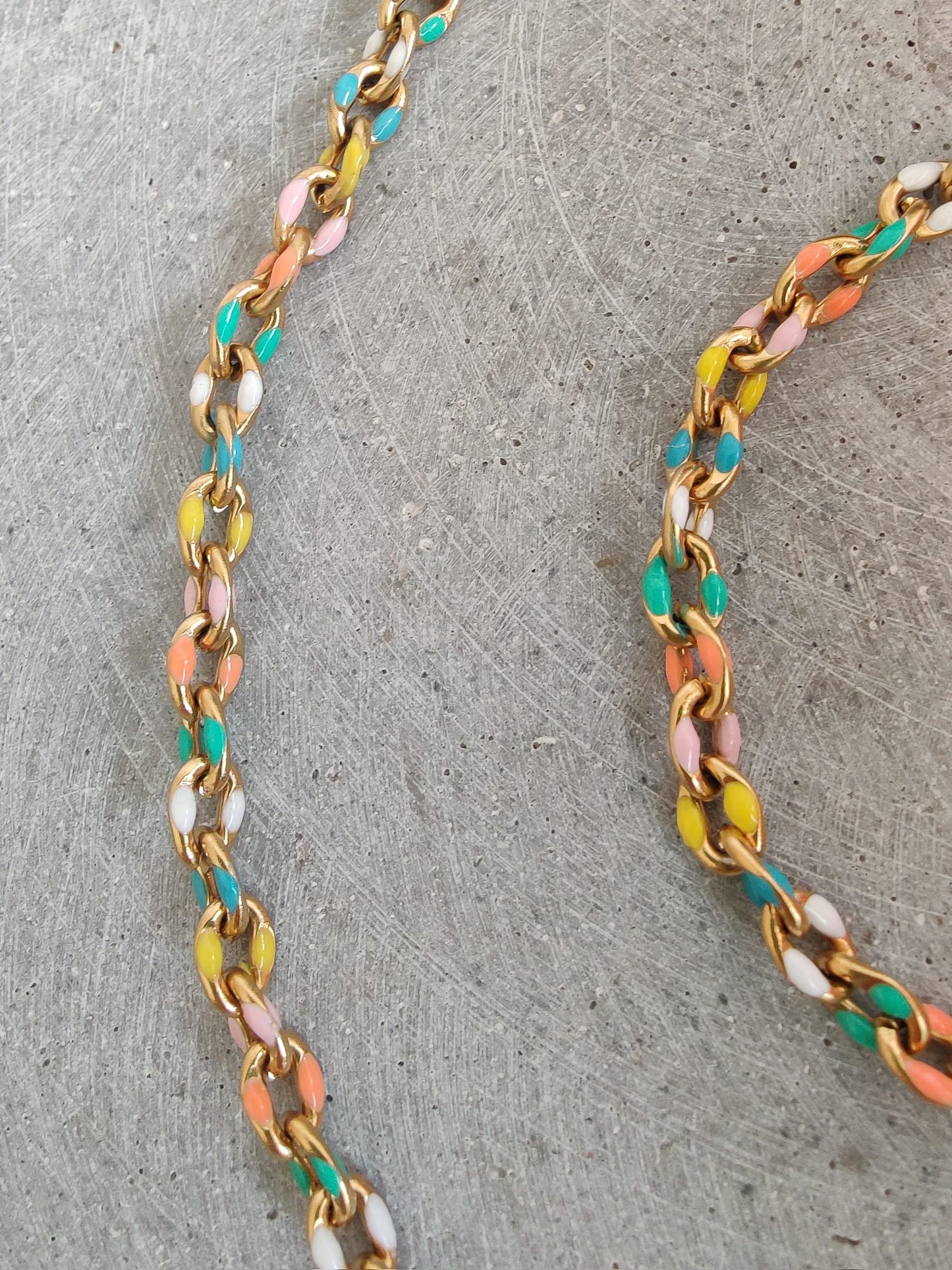 Colourful Enamel Cable Link Stainless Steel Necklace