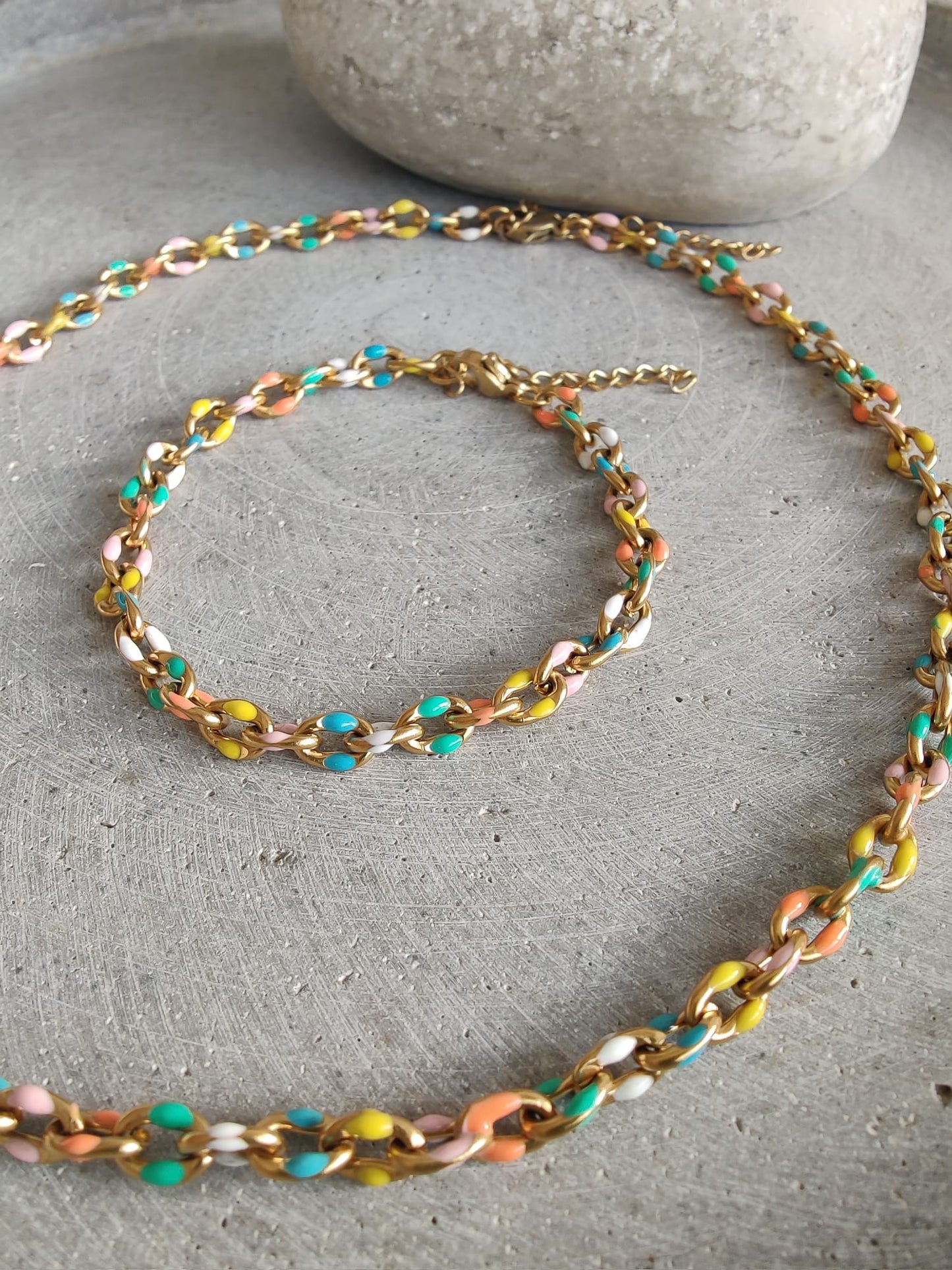 Colourful Enamel Cable Link Stainless Steel Necklace