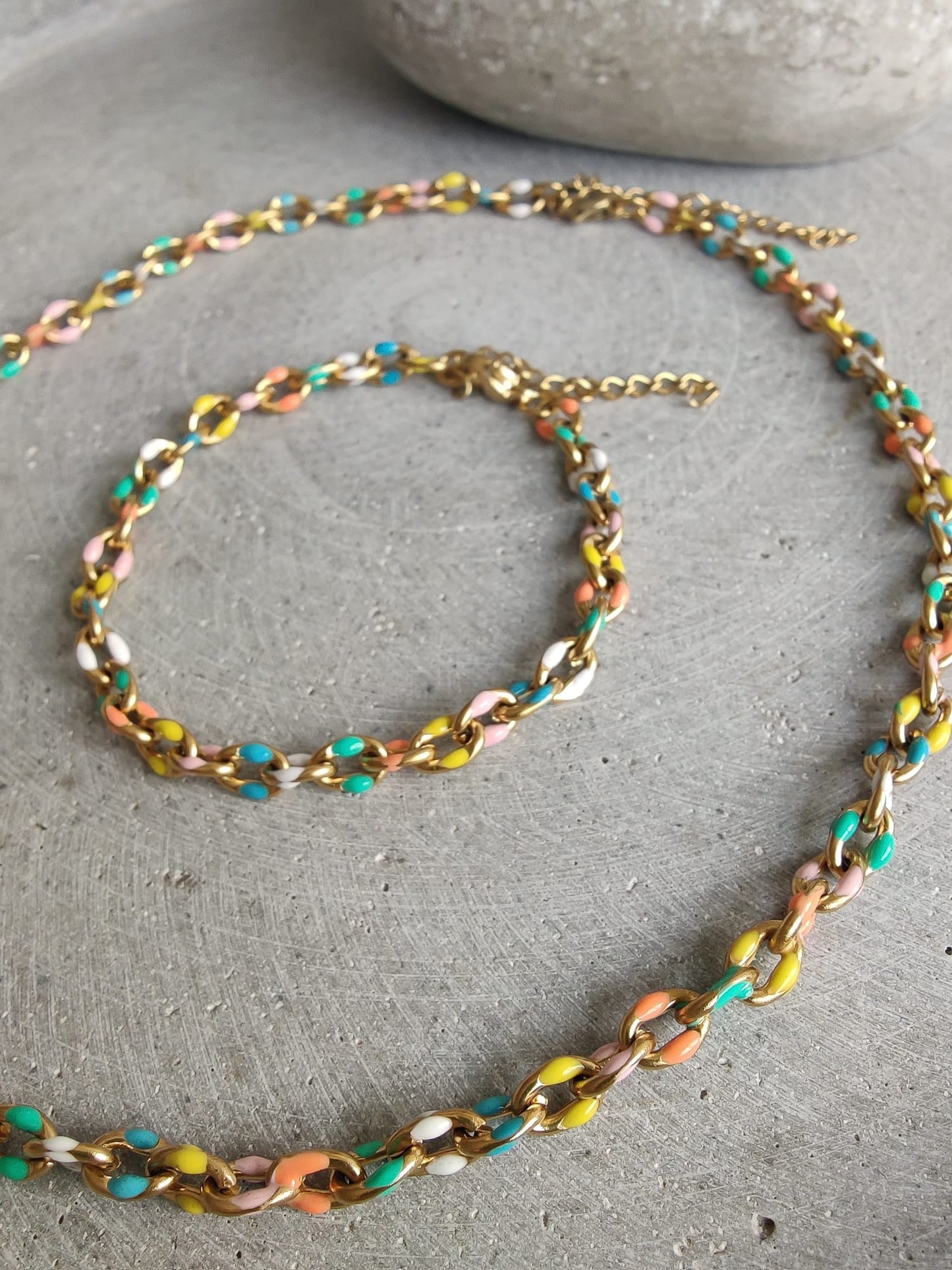 Colourful Enamel Cable Link Stainless Steel Necklace