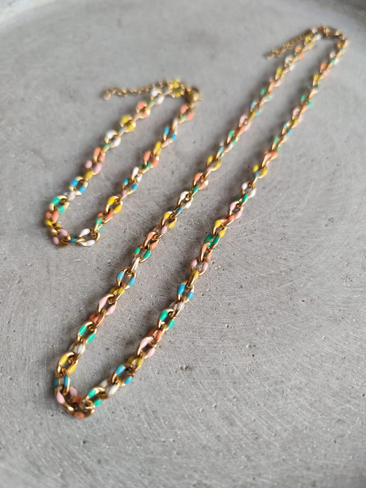 Colourful Enamel Cable Link Stainless Steel Necklace