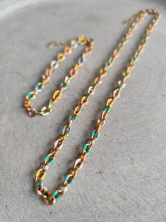 Colourful Enamel Cable Link Stainless Steel Necklace