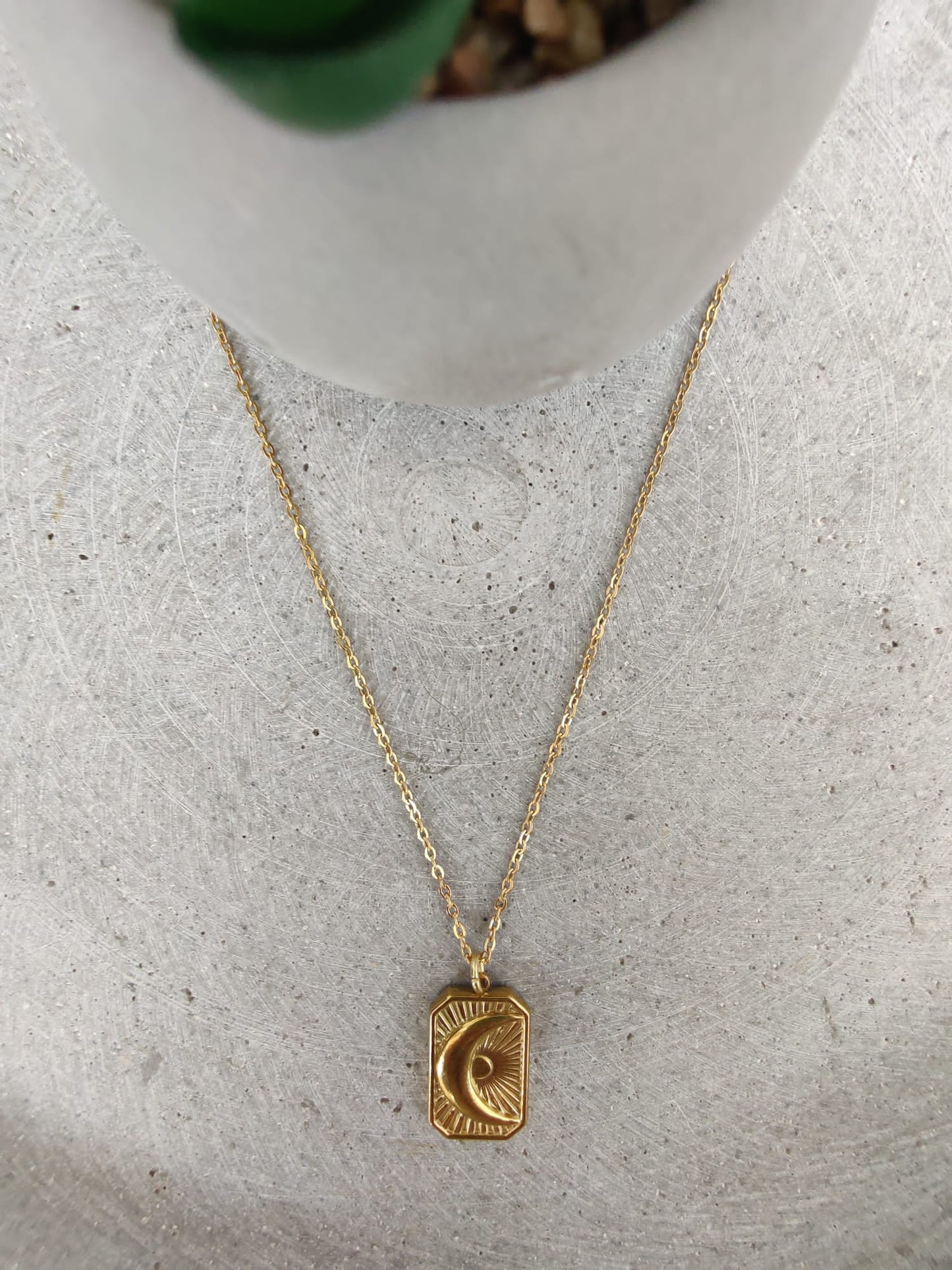 Sun Moon Stars Gold Tone Stainless Steel Necklace