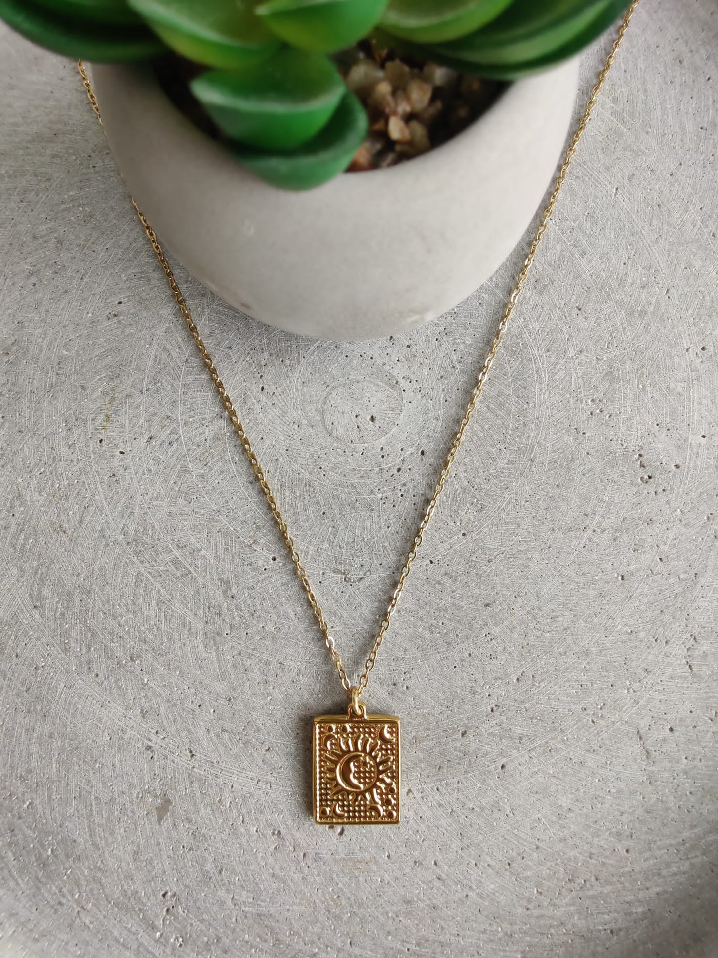 Sun & Moon Gold Tone Stainless Steel Necklace