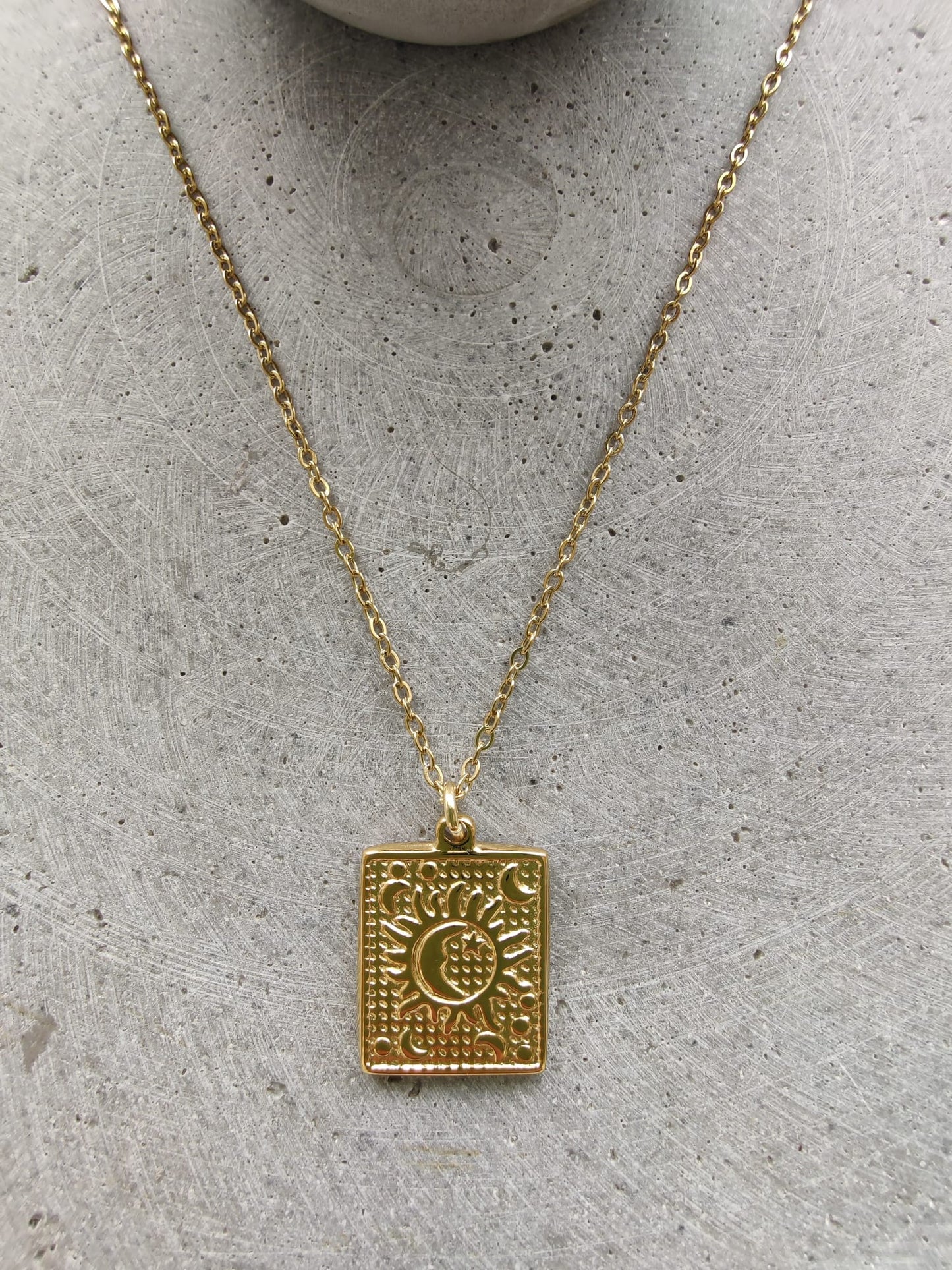 Sun & Moon Gold Tone Stainless Steel Necklace
