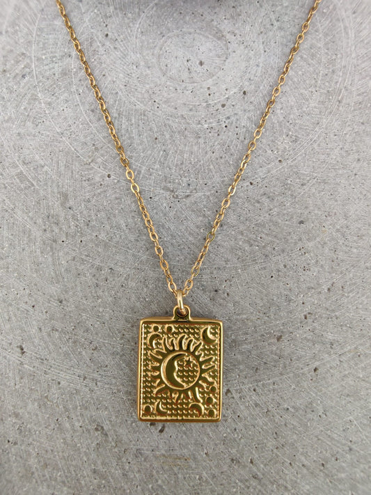Sun & Moon Gold Tone Stainless Steel Necklace