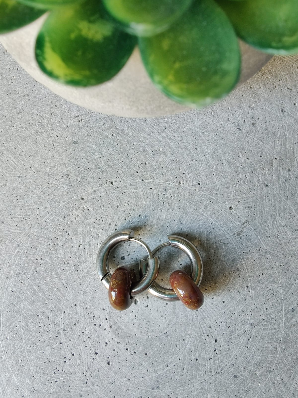 Indian Agate Donut Earrings on 15mm Stainless Steel Huggie