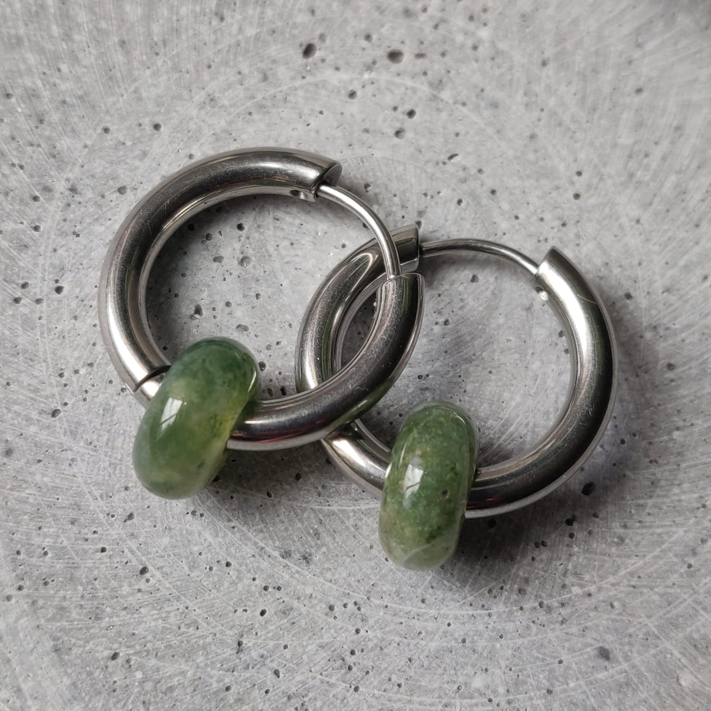 Indian Agate Donut Earrings on 20mm Stainless Steel Huggie