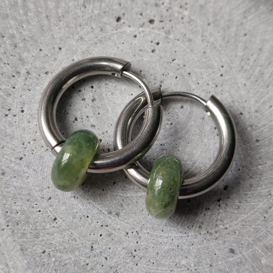 Indian Agate Donut Earrings on 20mm Stainless Steel Huggie