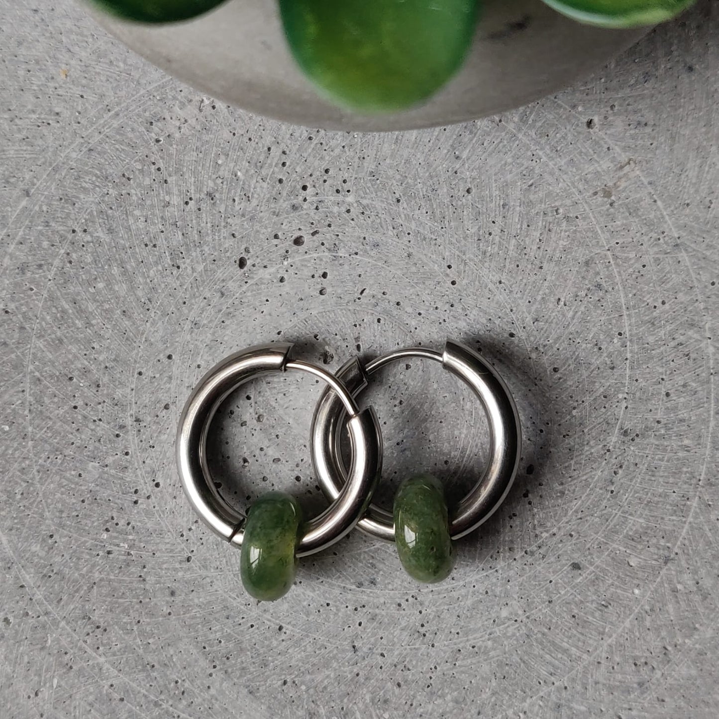 Indian Agate Donut Earrings on 20mm Stainless Steel Huggie