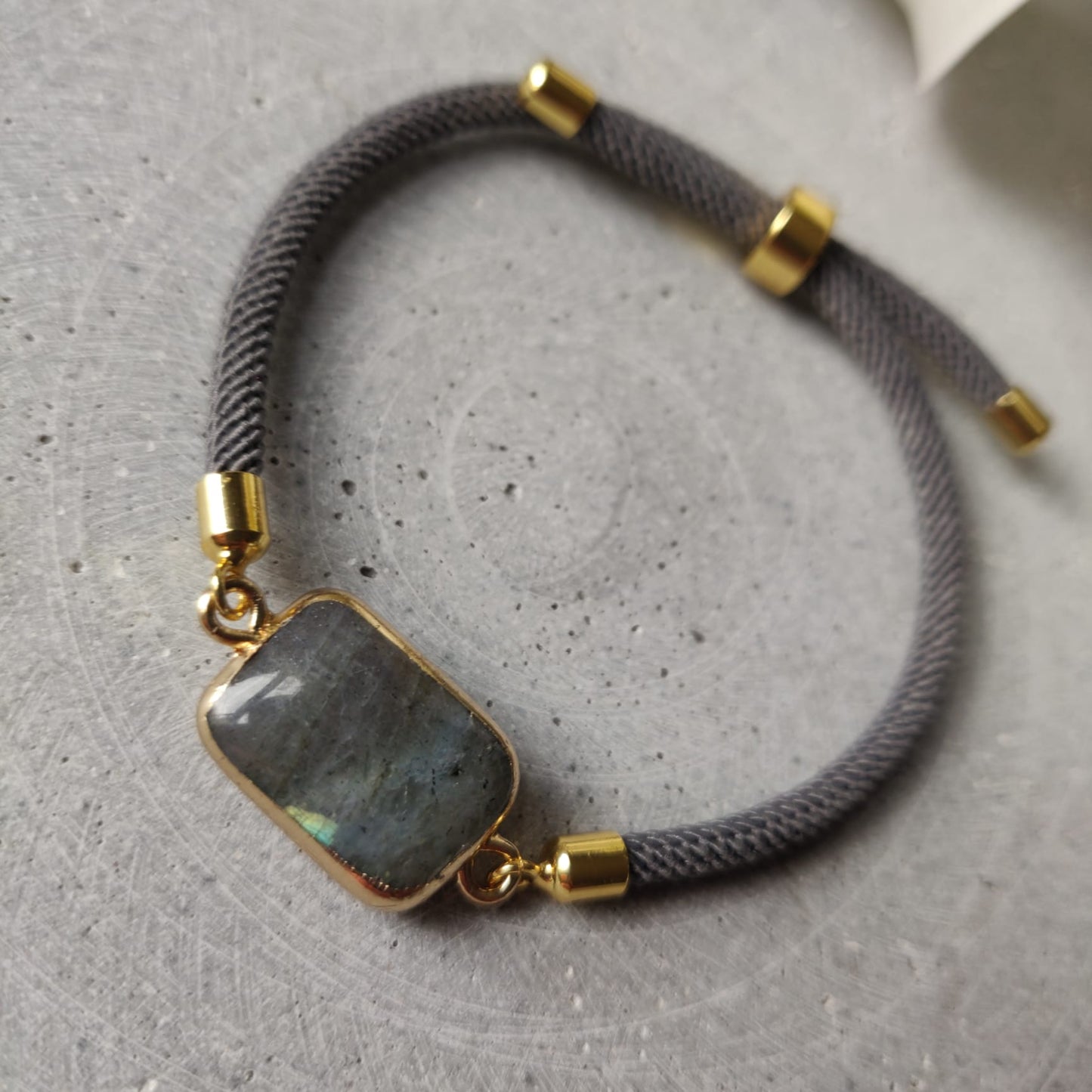 Labradorite Adjustable Bracelet on a Dark Grey Twisted Cord