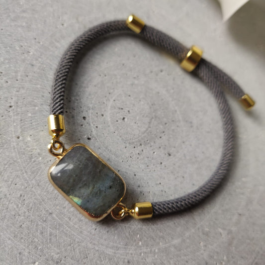 Labradorite Adjustable Bracelet on a Dark Grey Twisted Cord