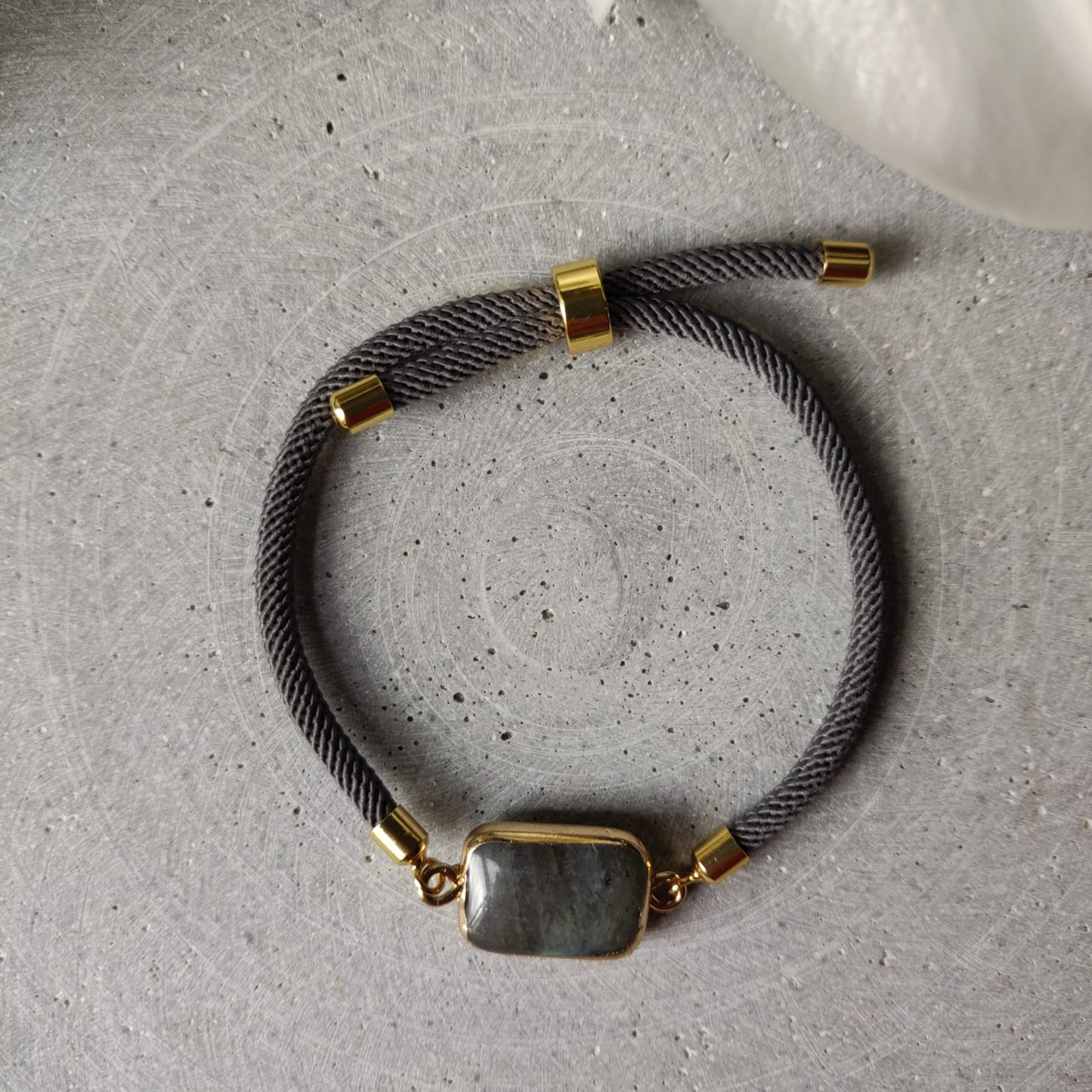 Labradorite Adjustable Bracelet on a Dark Grey Twisted Cord