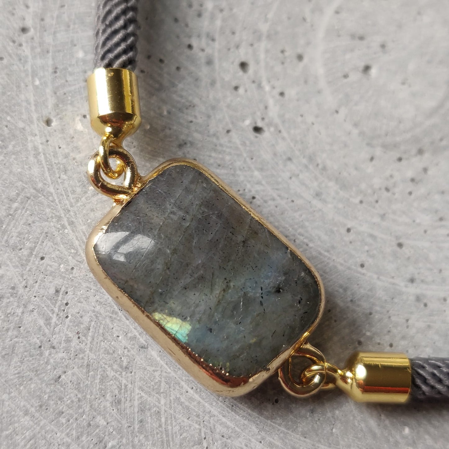 Labradorite Adjustable Bracelet on a Dark Grey Twisted Cord