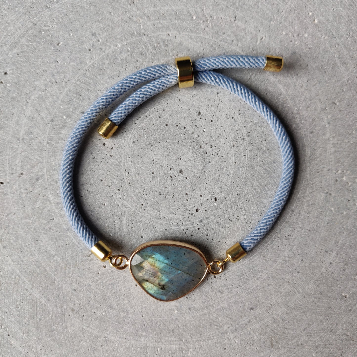 Labradorite Adjustable Bracelet on a Dusty Blue Twisted Cord
