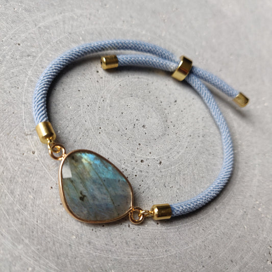 Labradorite Adjustable Bracelet on a Dusty Blue Twisted Cord