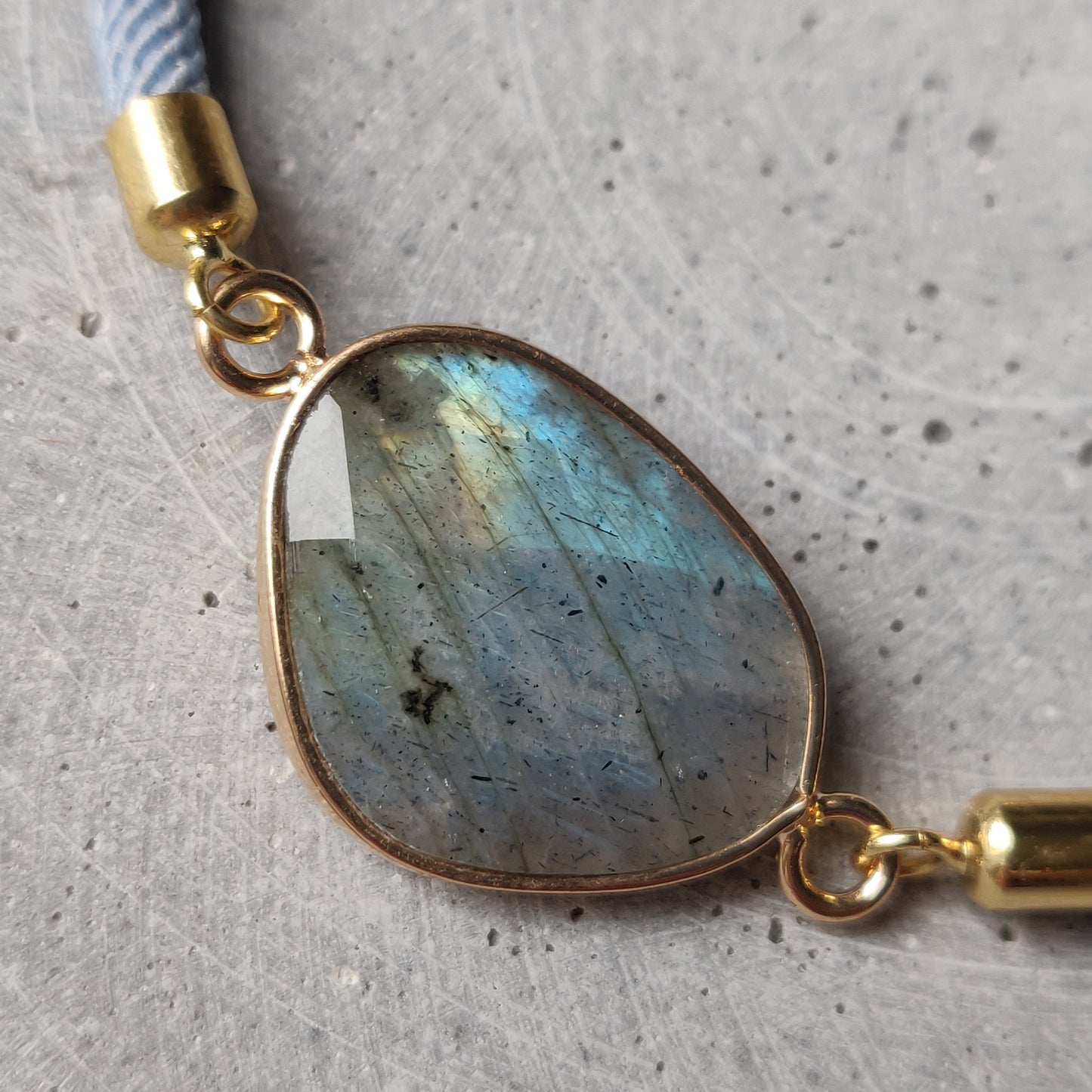 Labradorite Adjustable Bracelet on a Dusty Blue Twisted Cord