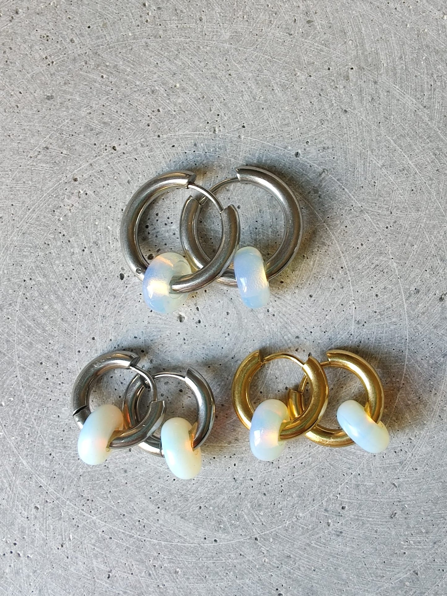 Opalite Donut Earrings on Stainless Steel & Gold Tone Stainless Steel