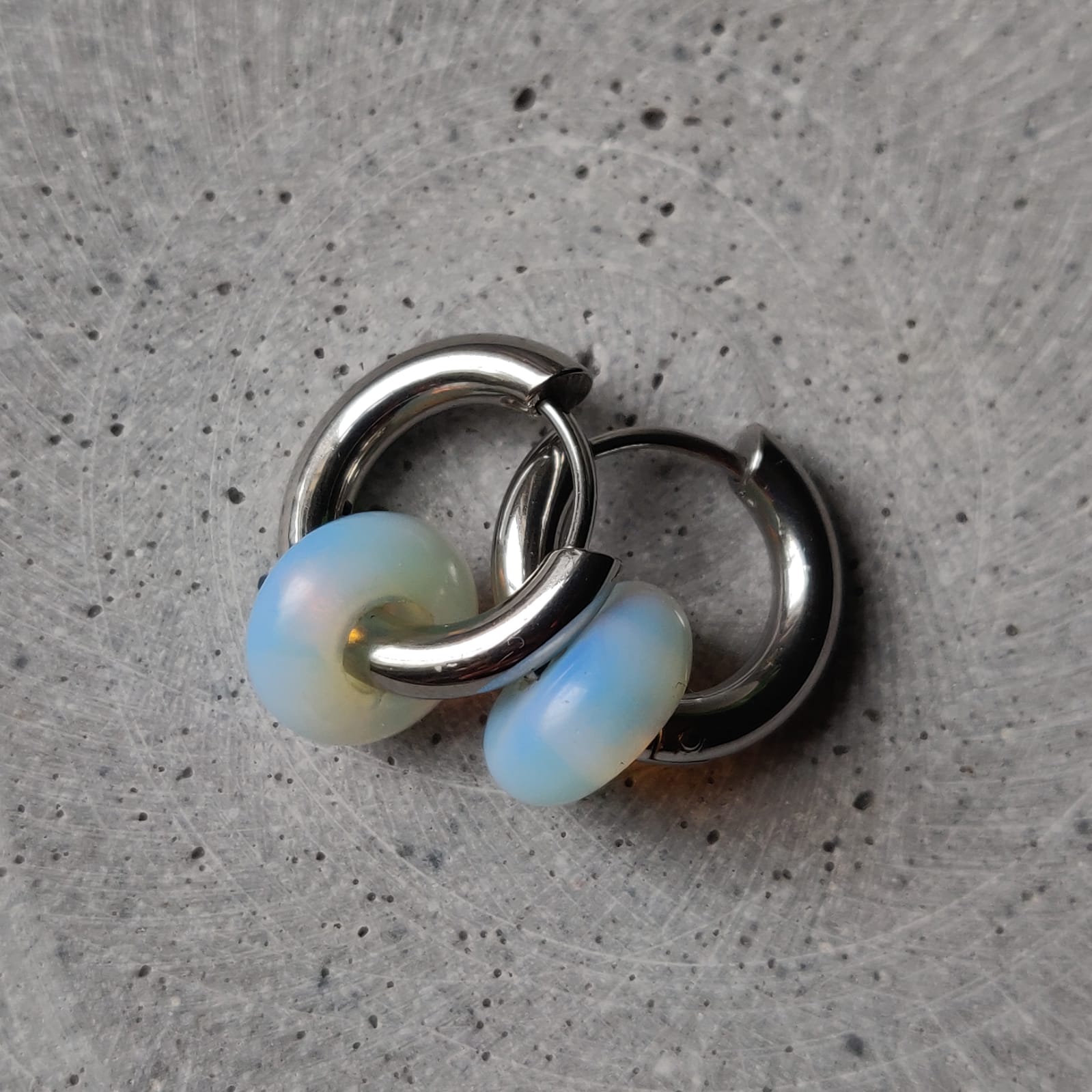 Opalite Donut Earrings on 15mm Stainless Steel Huggie