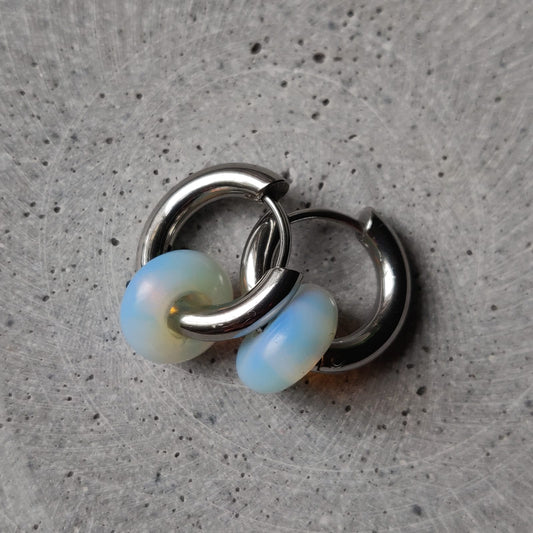 Opalite Donut Earrings on 15mm Stainless Steel Huggie