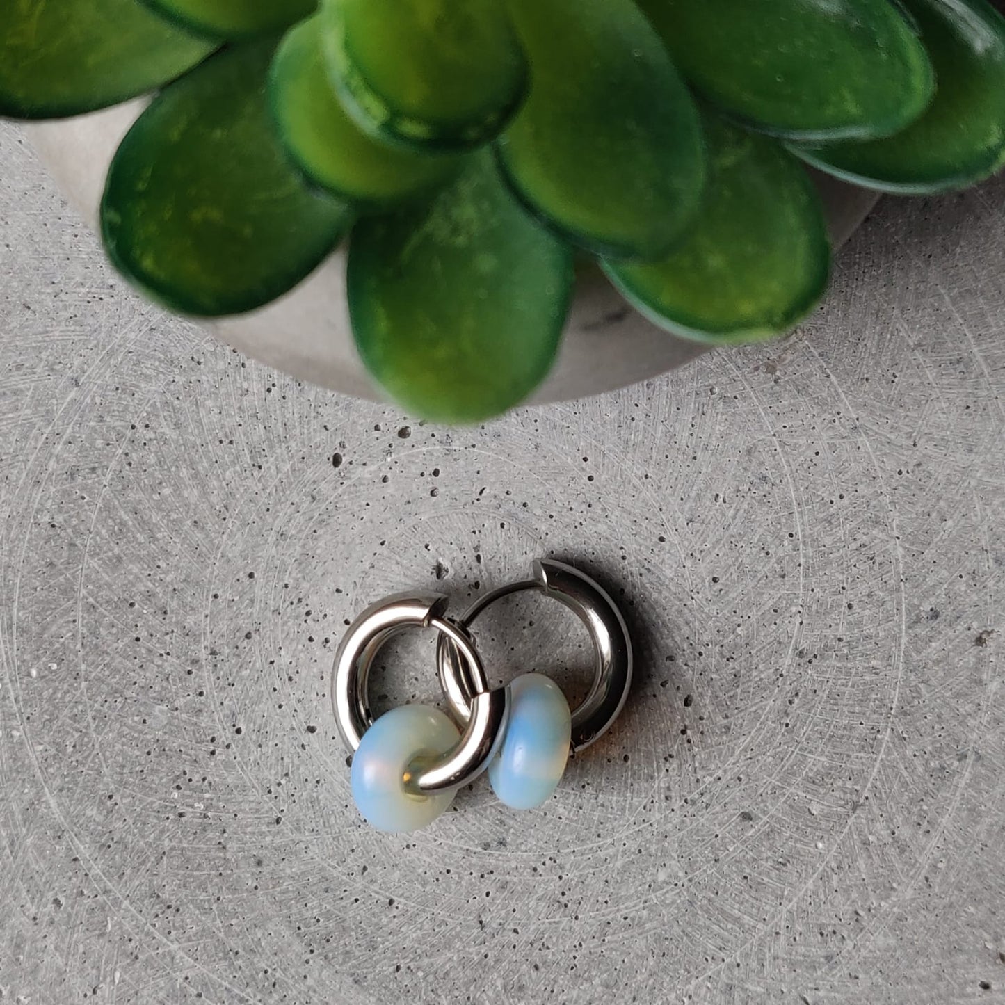 Opalite Donut Earrings on 15mm Stainless Steel Huggie
