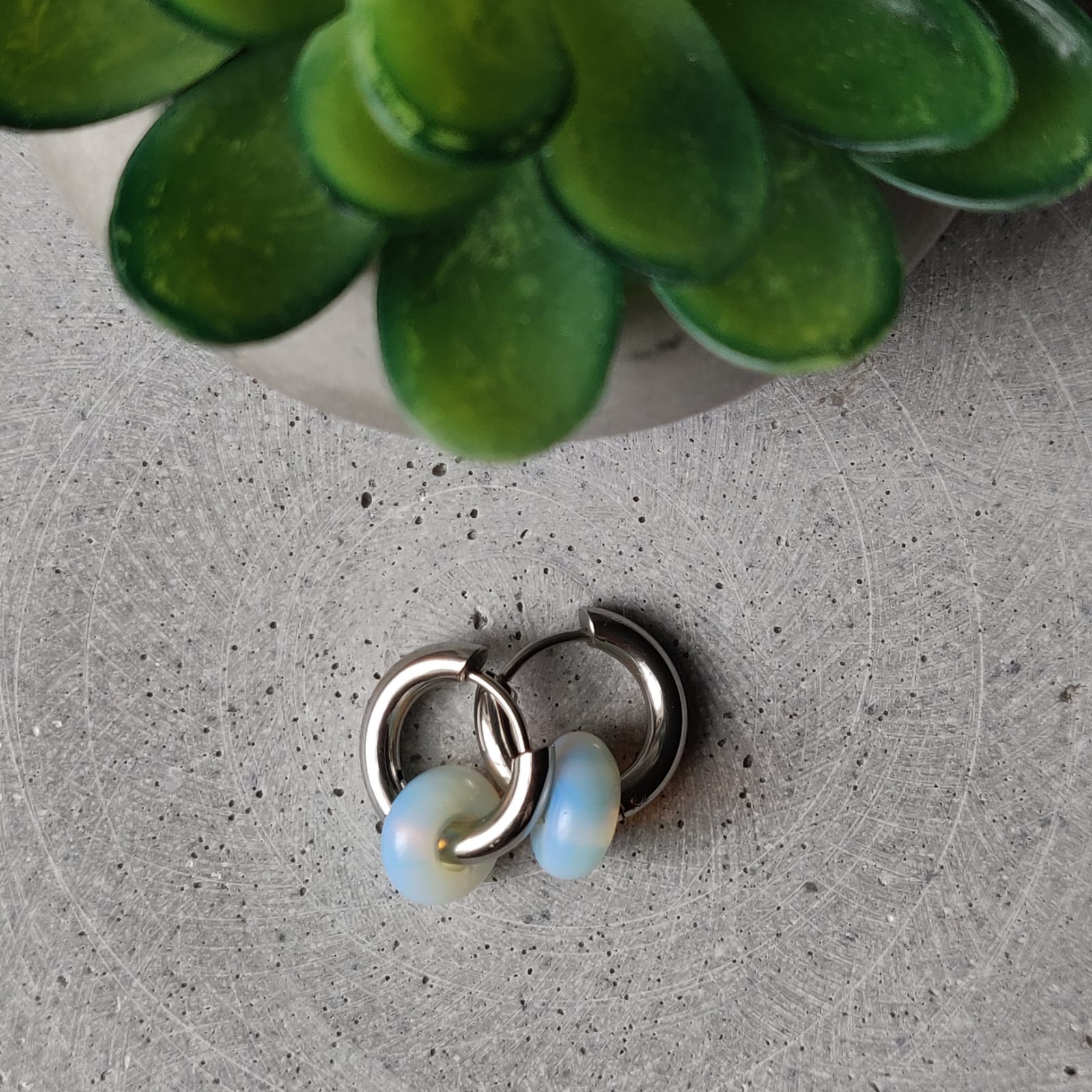 Opalite Donut Earrings on 15mm Stainless Steel Huggie