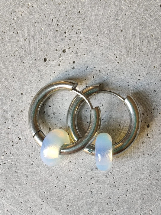 Opalite Donut Earrings on 20mm Stainless Steel Huggie