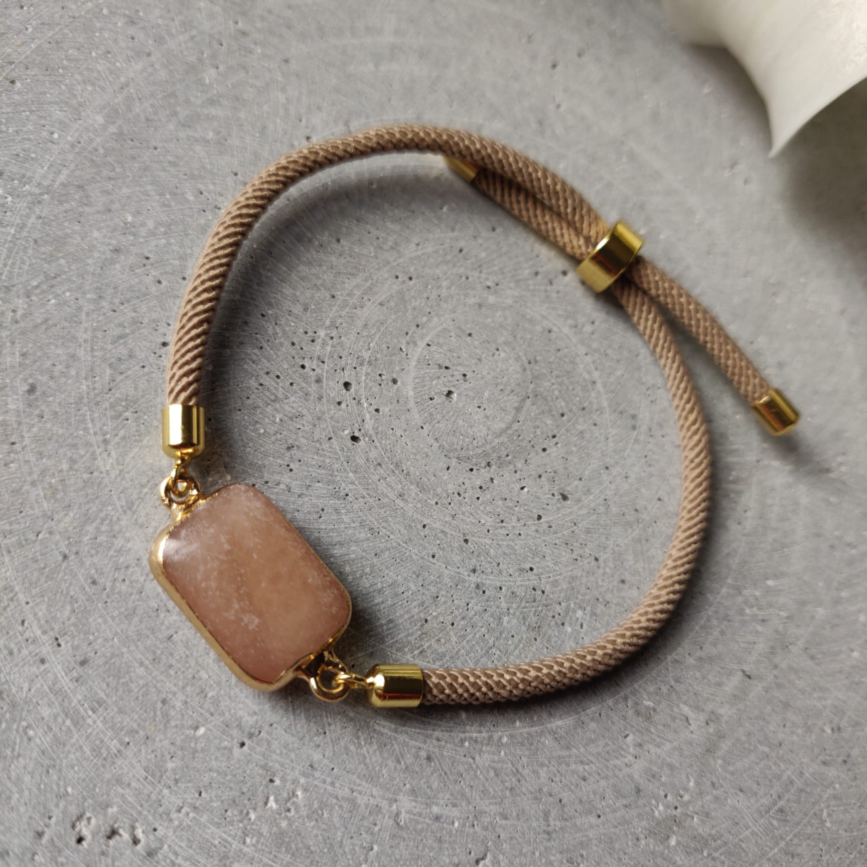 Pink Aventurine Adjustable Bracelet on a Taupe Twisted Cord