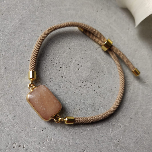 Pink Aventurine Adjustable Bracelet on a Taupe Twisted Cord