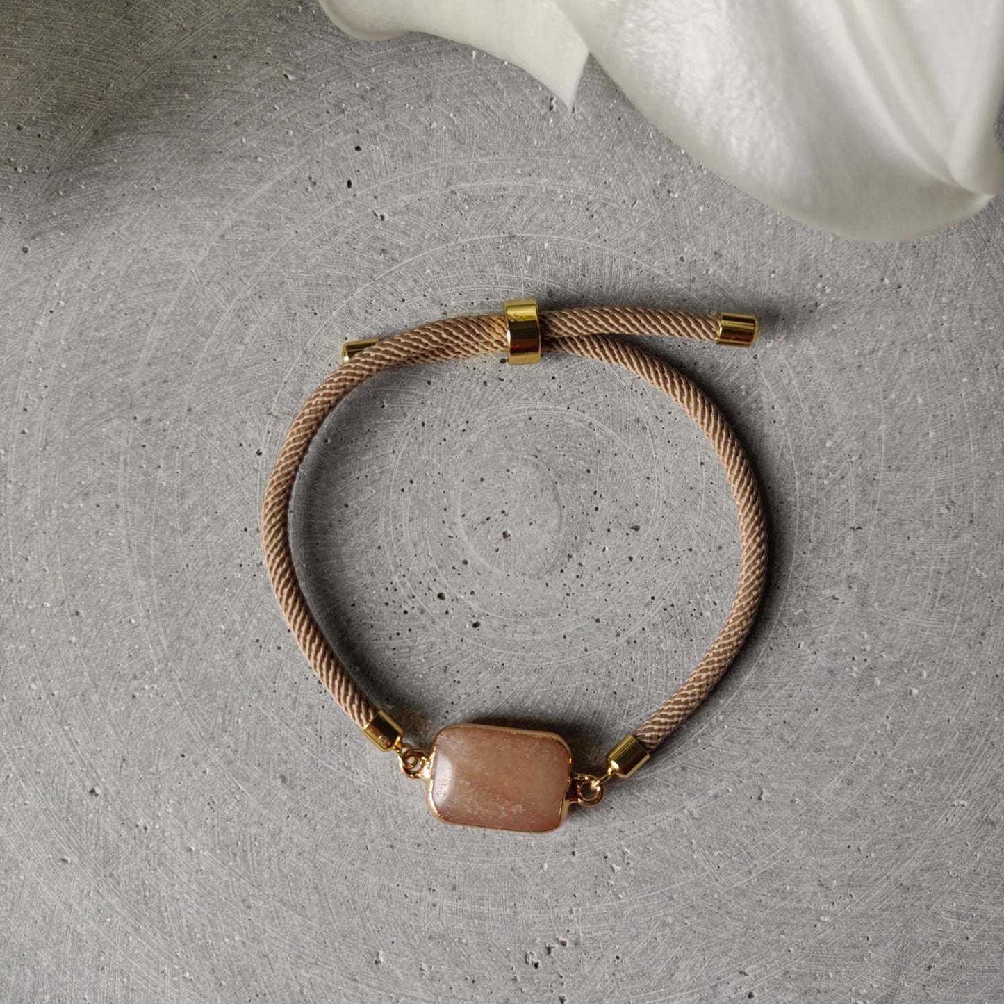 Pink Aventurine Adjustable Bracelet on a Taupe Twisted Cord