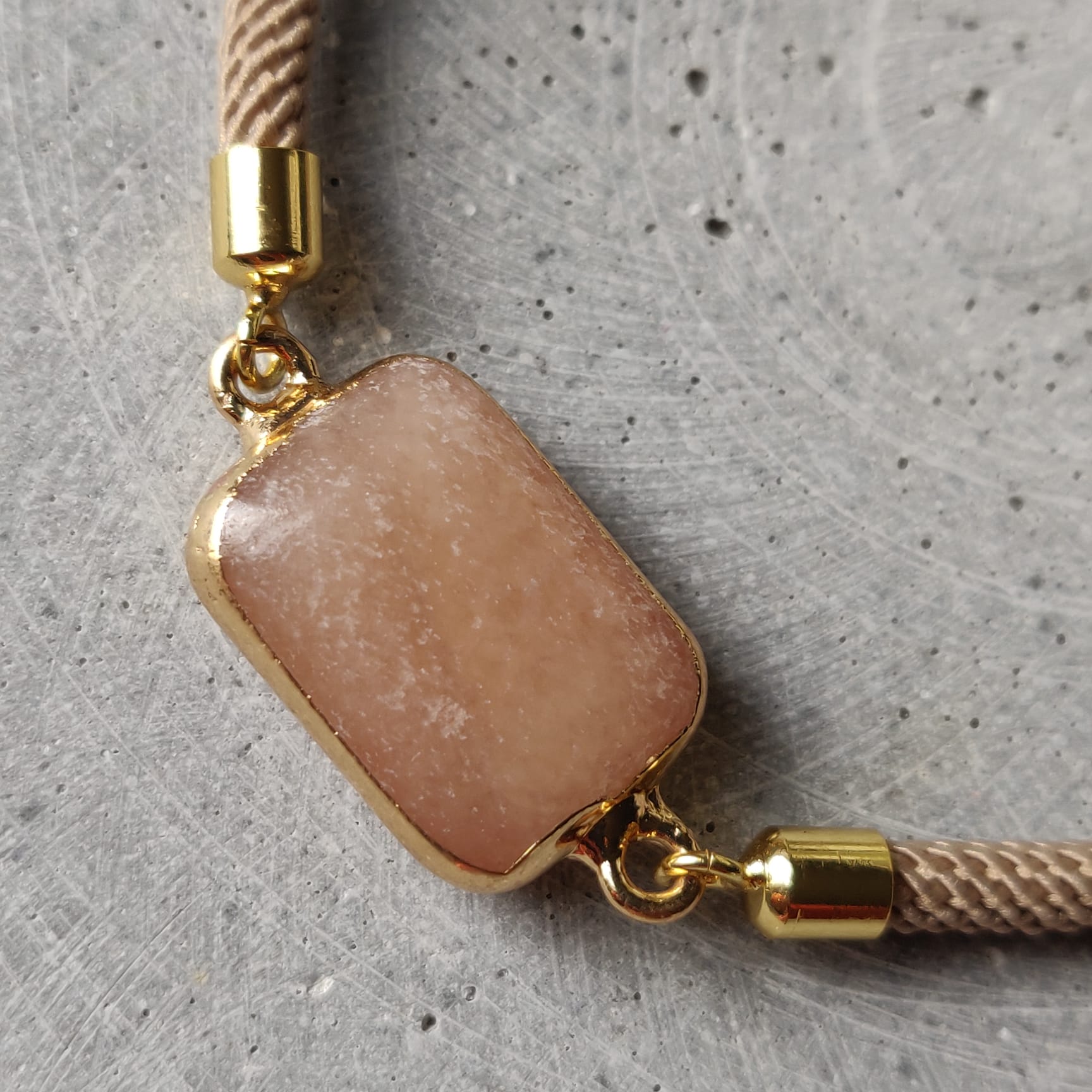 Pink Aventurine Adjustable Bracelet on a Taupe Twisted Cord