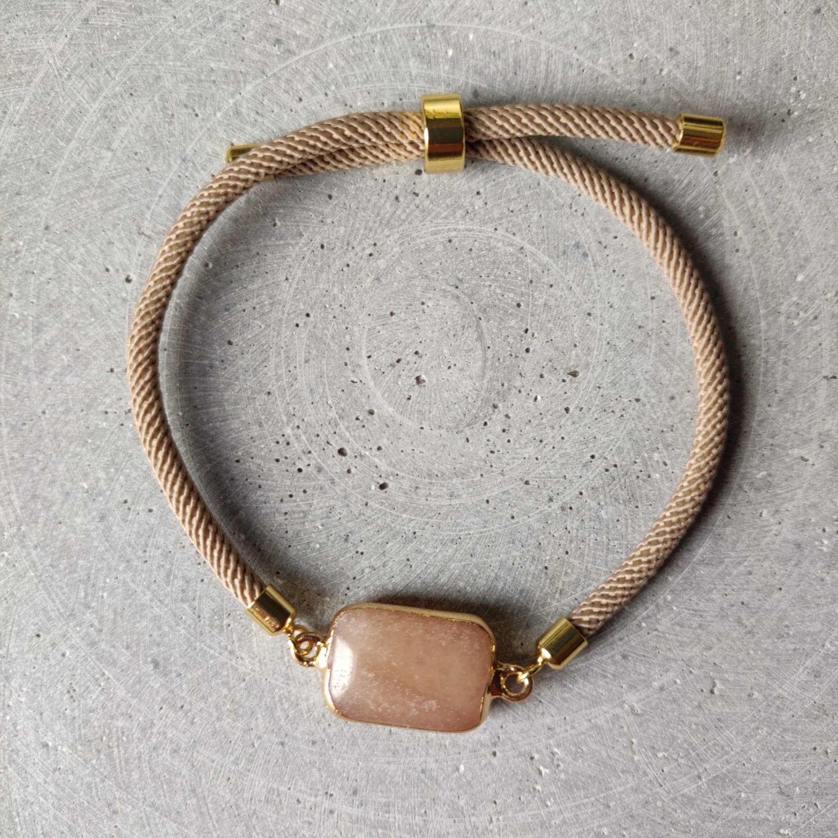Pink Aventurine Adjustable Bracelet on a Taupe Twisted Cord