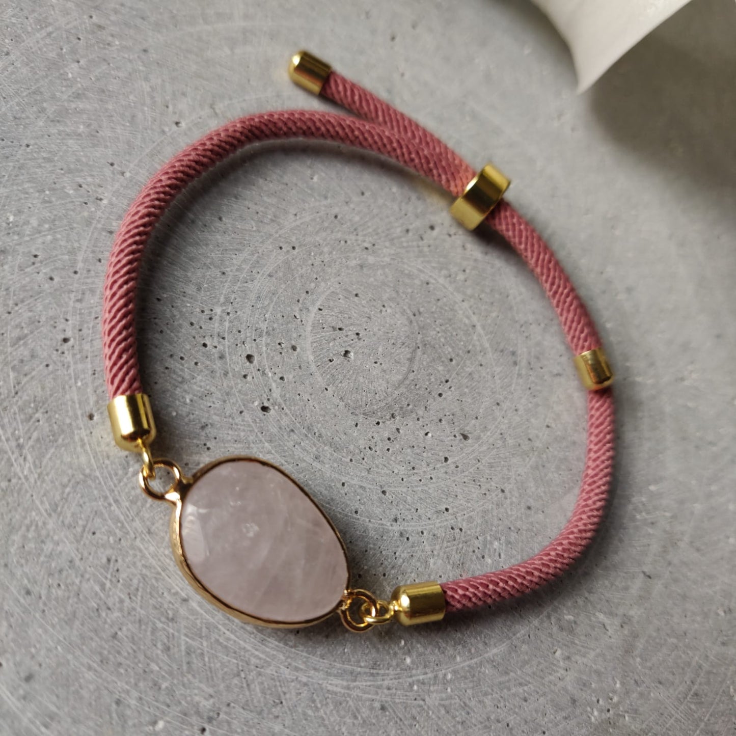 Rose Quartz Adjustable Bracelet on a Rose Twisted Cord