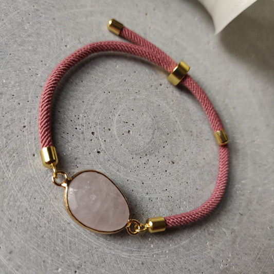 Rose Quartz Adjustable Bracelet on a Rose Twisted Cord