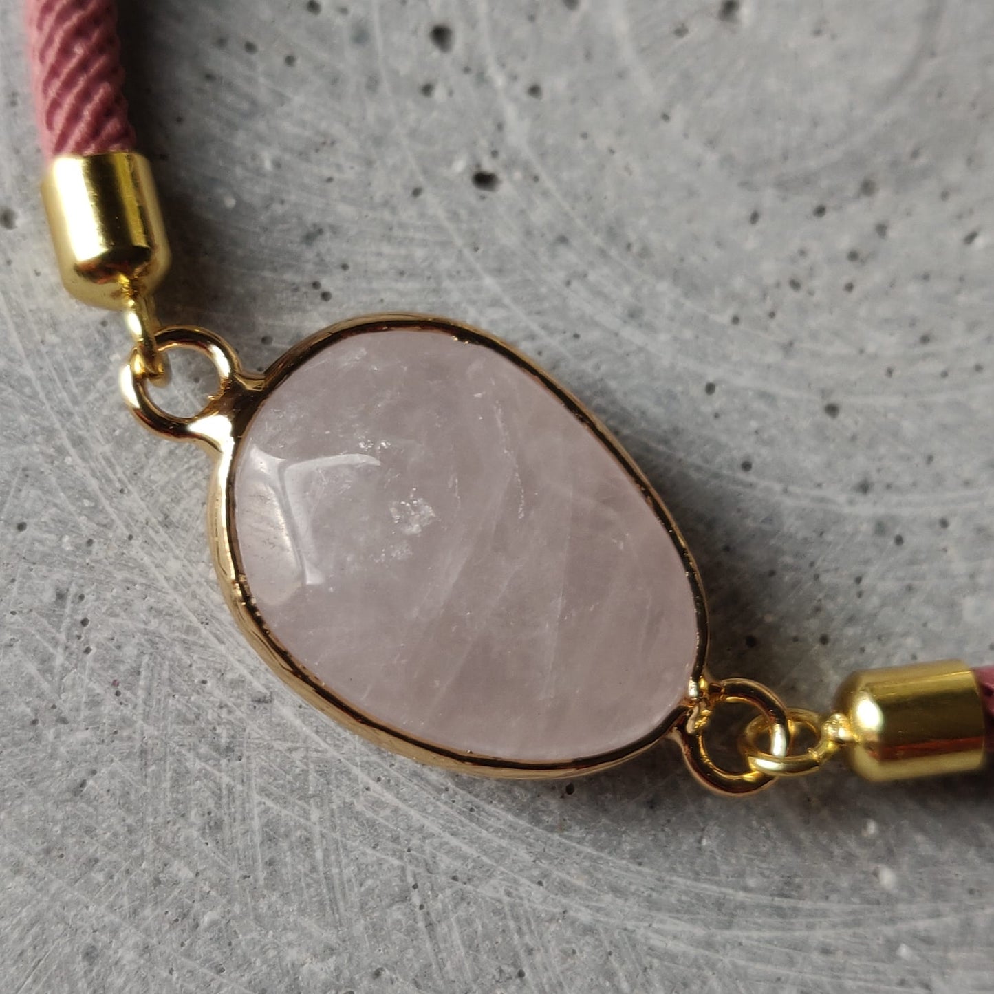 Rose Quartz Adjustable Bracelet on a Rose Twisted Cord