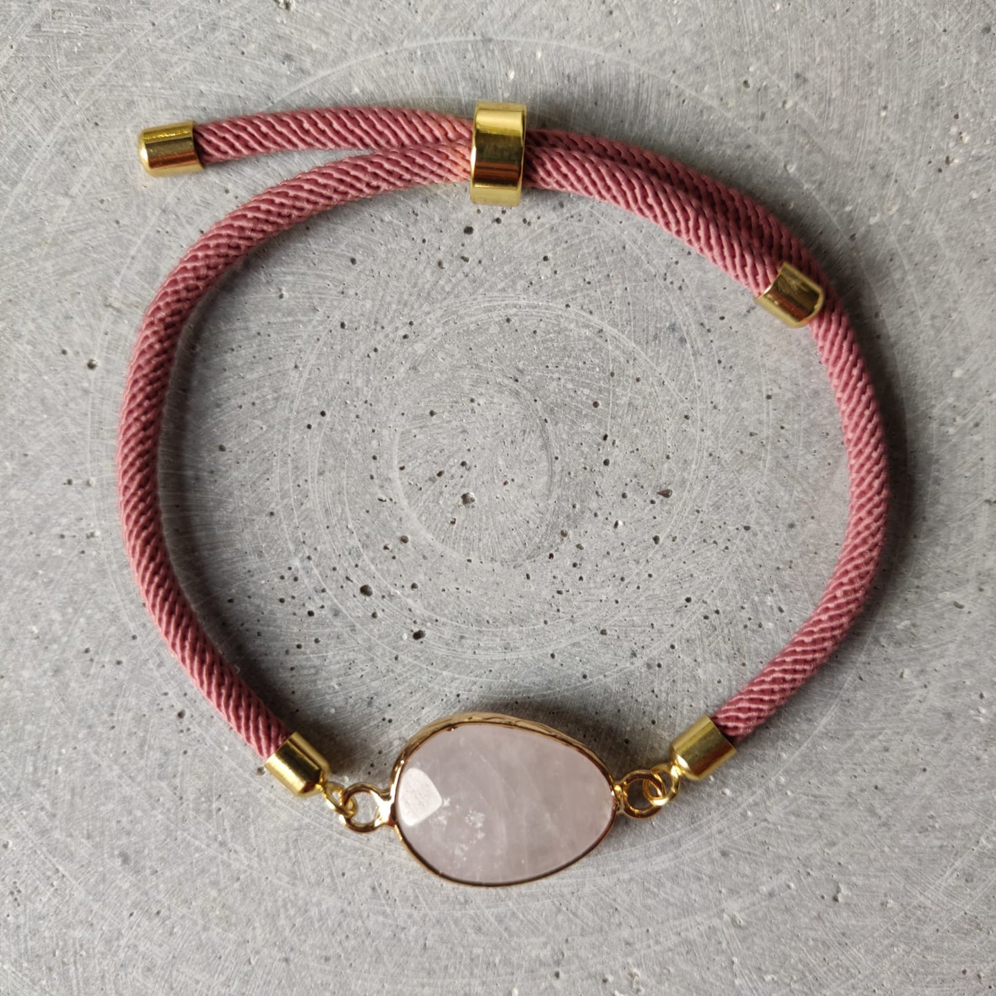 Rose Quartz Adjustable Bracelet on a Rose Twisted Cord