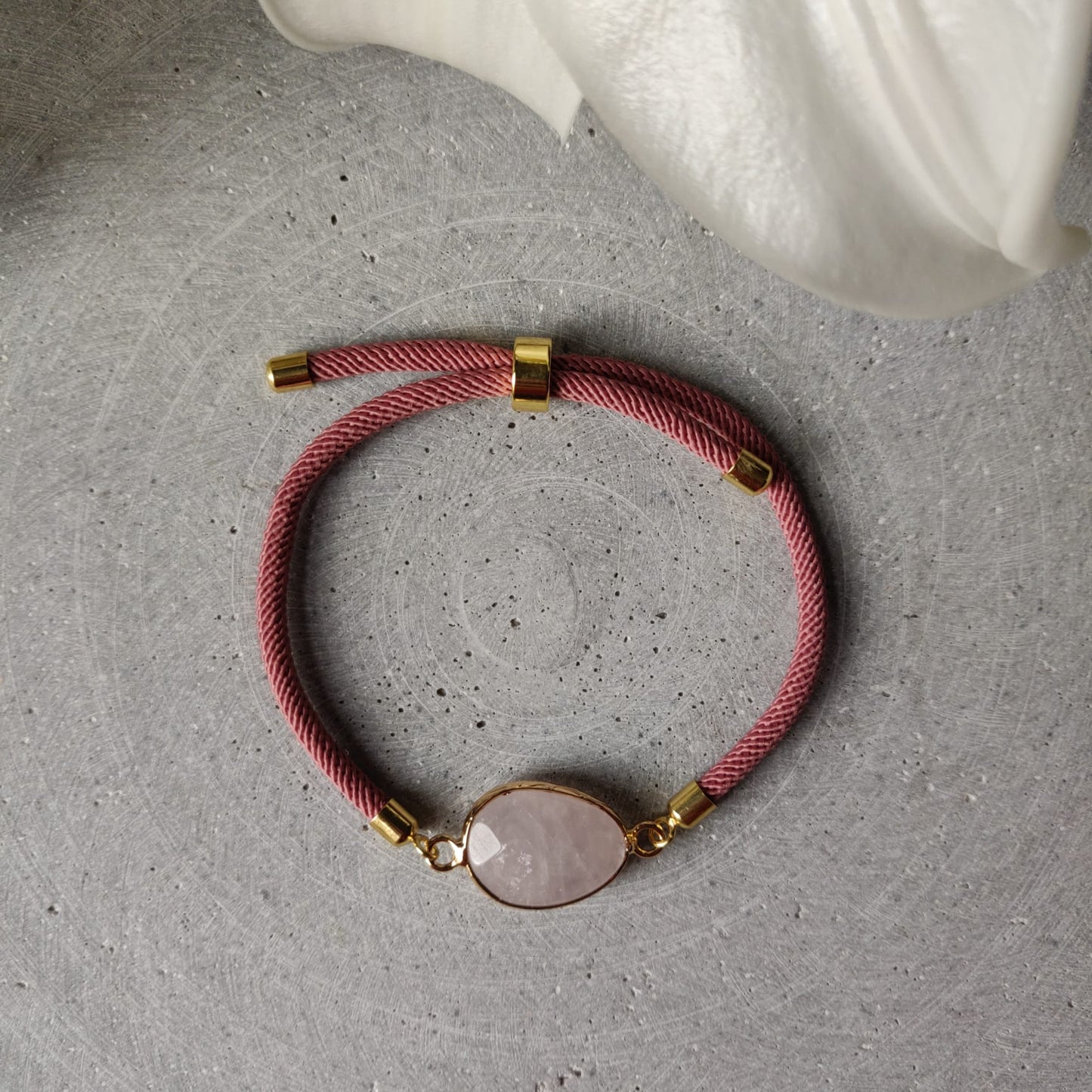 Rose Quartz Adjustable Bracelet on a Rose Twisted Cord