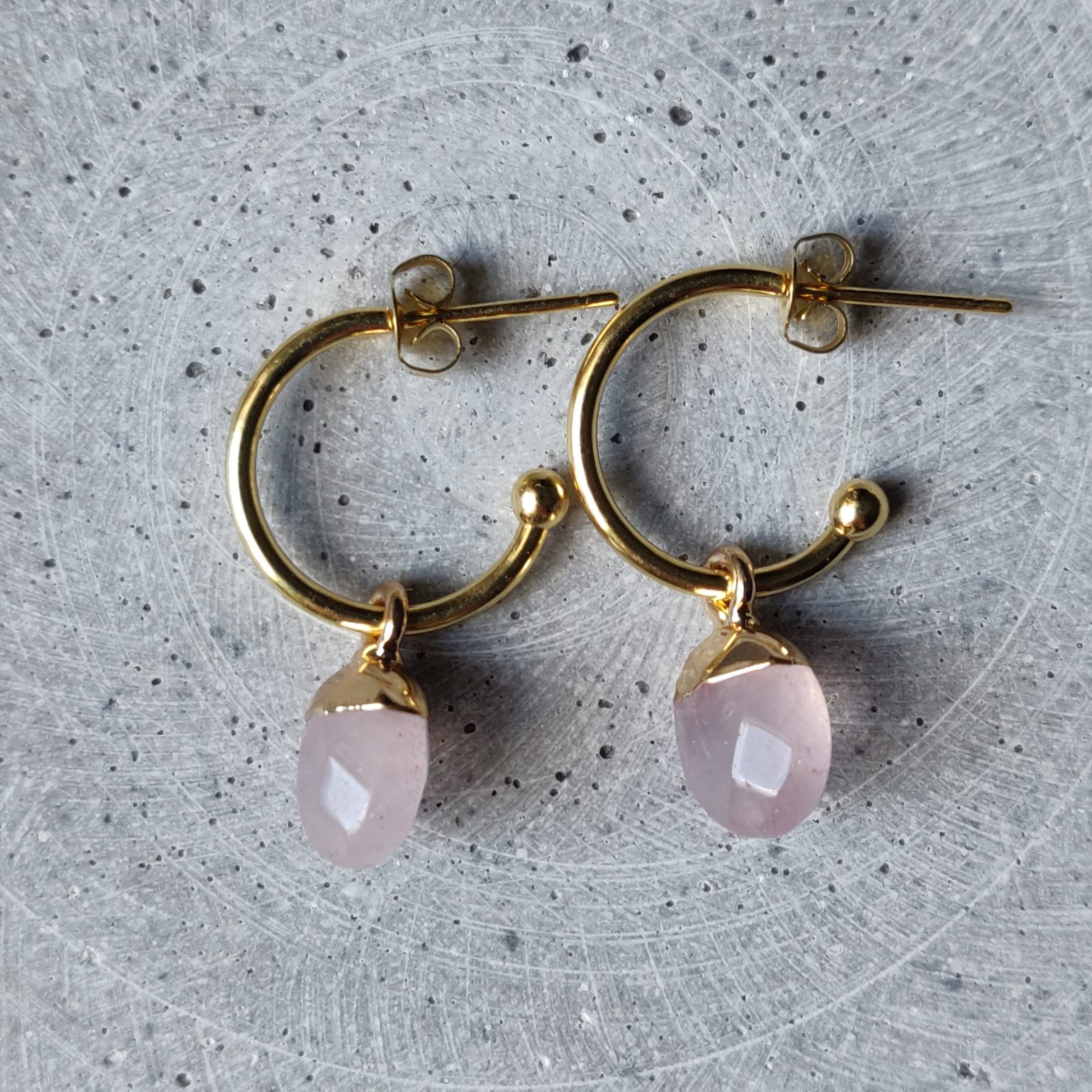 Rose Quartz Oval Gold Tone Drop Earrings