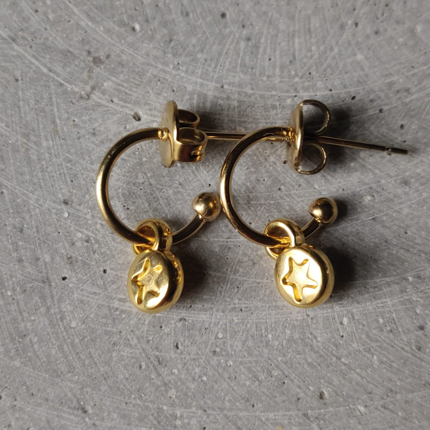Star Dangle Earrings Gold Finish Stainless Steel