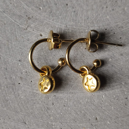 Star Dangle Earrings Gold Finish Stainless Steel
