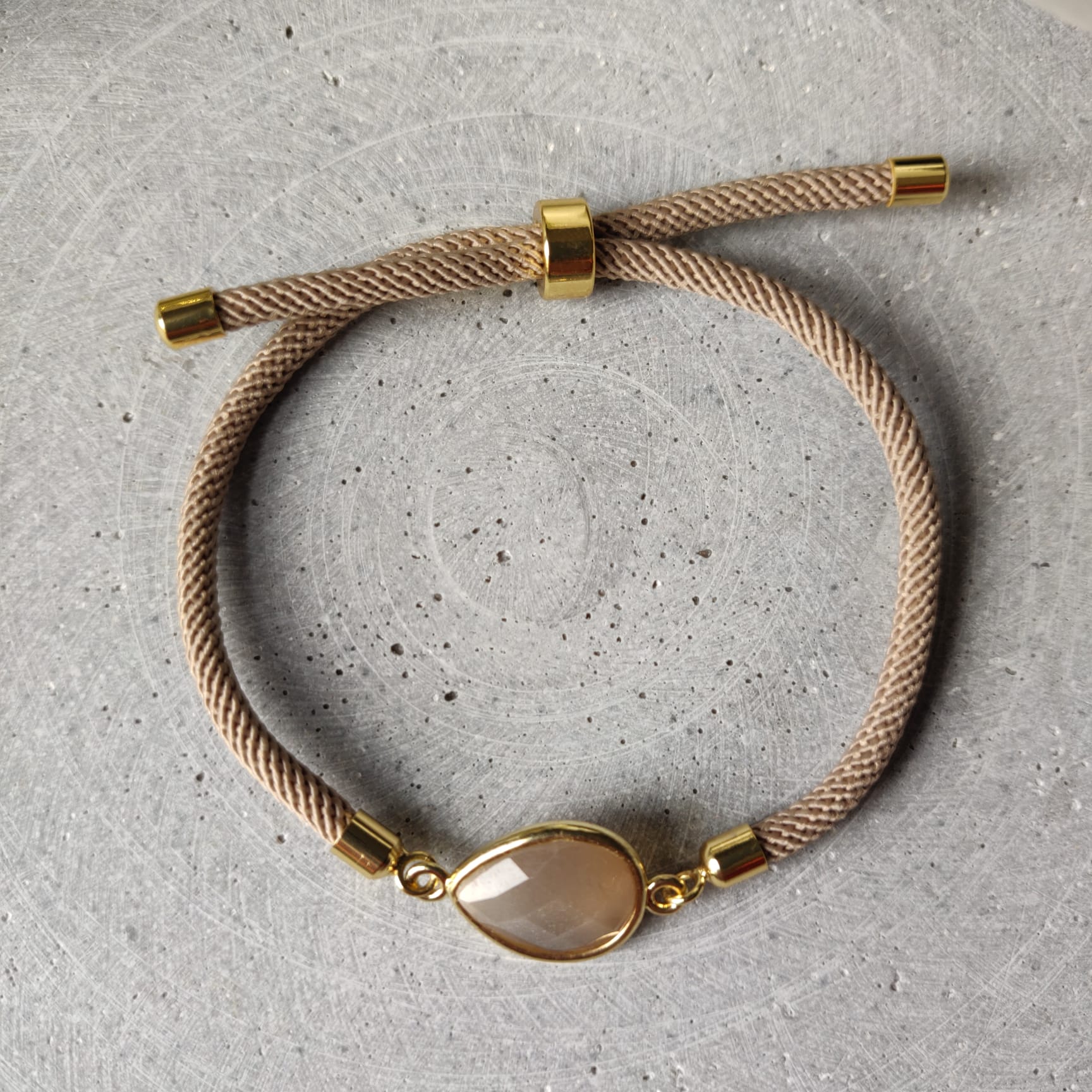Sunstone Adjustable Bracelet on a Taupe Twisted Cord