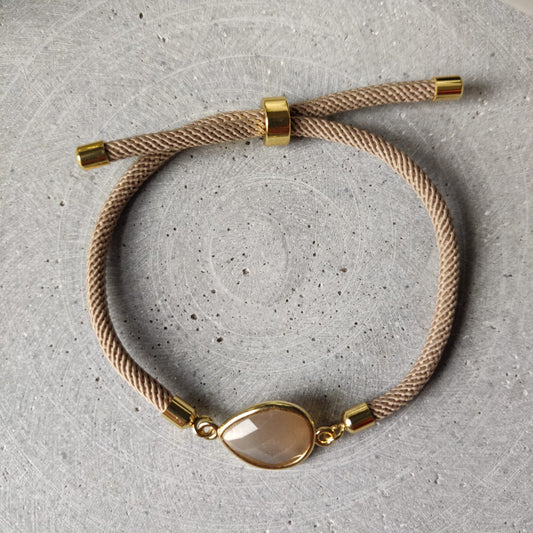 Sunstone Adjustable Bracelet on a Taupe Twisted Cord