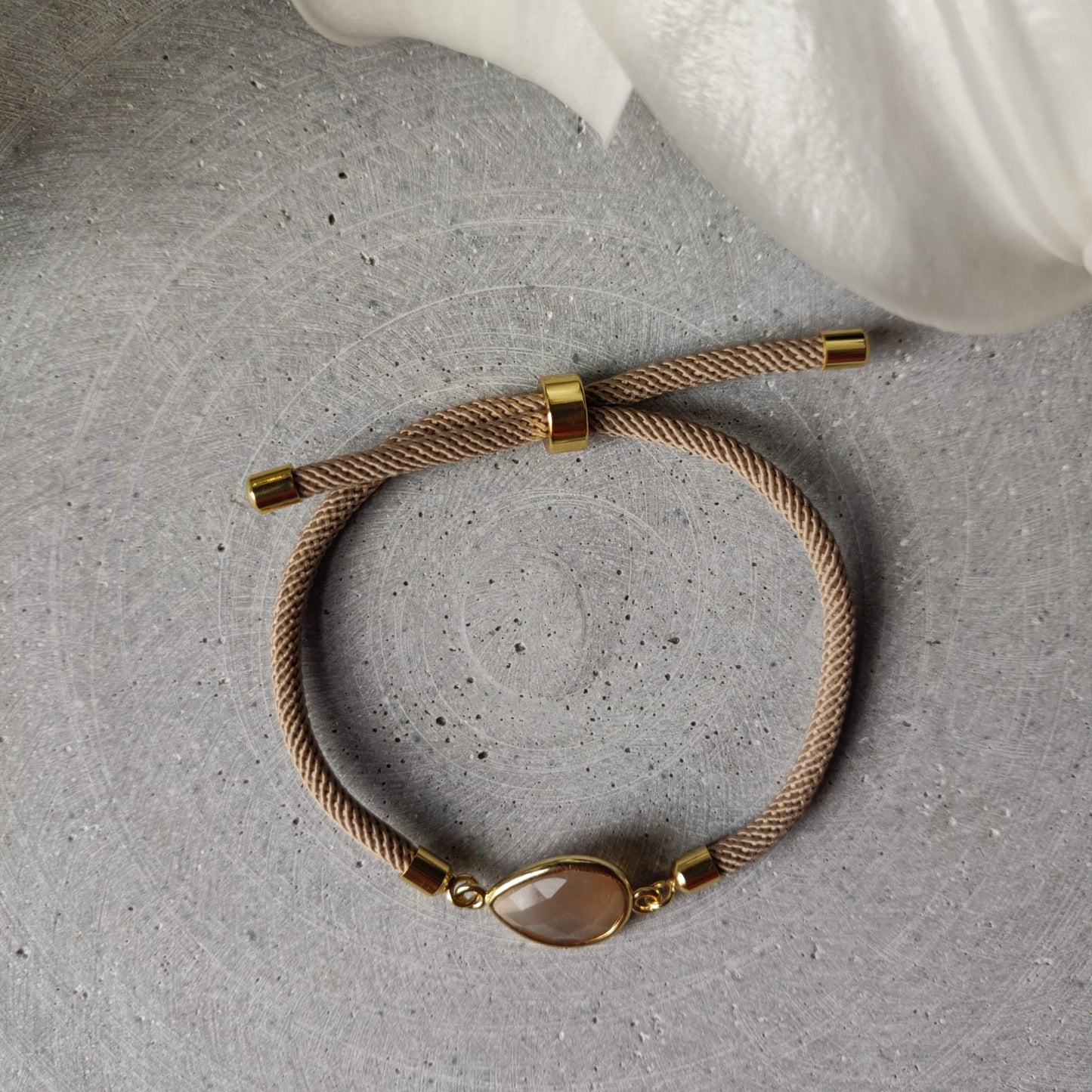 Sunstone Adjustable Bracelet on a Taupe Twisted Cord