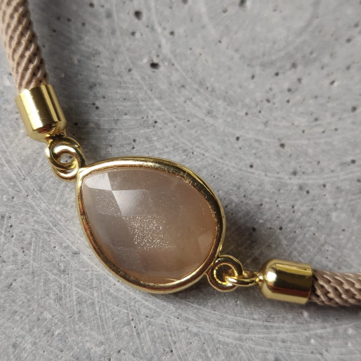 Sunstone Adjustable Bracelet on a Taupe Twisted Cord